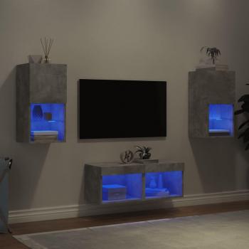 Mueble de TV de Pared 4 Piezas con Luces LED Color Gris Cemento