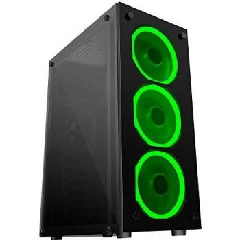 Mars Gaming MCG Green - Caja PC, Cristal Templado, 3 Ventiladores LED Verde, ATX