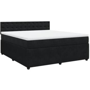 Cama box spring con colchón de muelles en terciopelo negro 180x200 cm