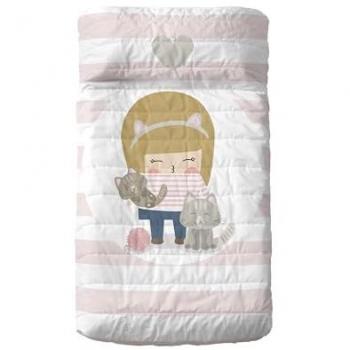 Colcha Infantil Kitty 100x130 cm - 100% Algodón Exterior, 100% Poliéster Relleno, Multicolor, Fabricada en España