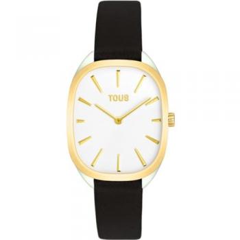 Tous Reloj analógico Heritage de acero IPG dorado con correa de piel negra