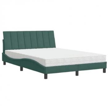 Cama con colchón terciopelo verde oscuro 140x200 cm