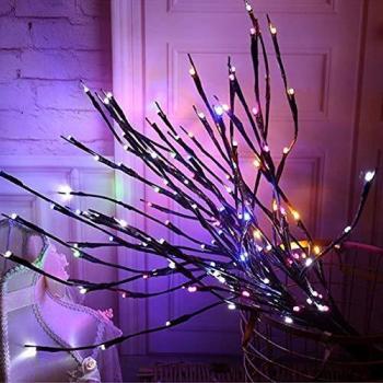 Luces de mimbre iluminadas, MUXAN 20 luces LED de ramas, cadenas de luz, luces decorativas para Navidad, Pascua, Halloween, fiestas y cumpleaños, carbón, 2 unidades