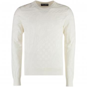 Dolce & Gabbana Ivory Silk Long Sleeve Crew-Neck Sweater for Women - Size 50