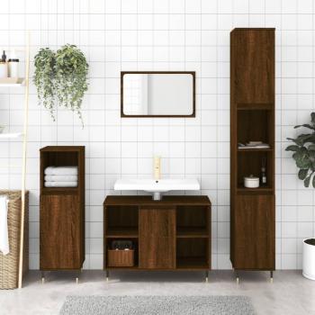 Conjunto de muebles de baño 3 piezas marrón madera roble multicapa