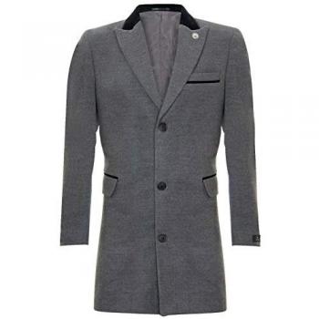 Men's 3/4 Grey Herringbone Tweed Crombie Overcoat - Peaky Blinder Style
