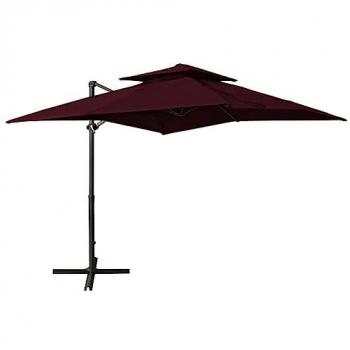 Sombrilla jardín voladiza cubierta doble rojo burdeos 250x250cm