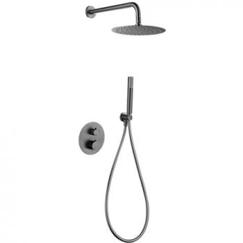 Conjunto ducha termostático empotrado Génova black gun metal IMEX GTG053/BGM