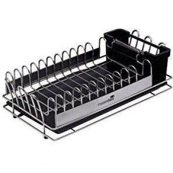 Kitchen Craft Escurreplatos Horizontal pequeño de Acero inoxidable, 41 x 22 x 13 cm, Color Negro / Plateado