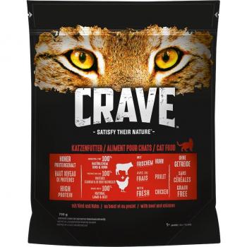 Crave Adult Dry Cat Food with Beef & Chicken - 750g