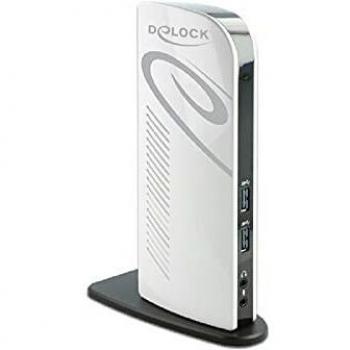 Base para portátil DeLOCK 87771, Estación de acoplamiento USB 3.2 con Dual HDMI Full-HD, LAN y Audio, Cablada en Negro y Blanco