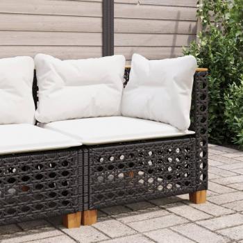 Sofá de jardín de esquina con almohadas negras en Polyrattan