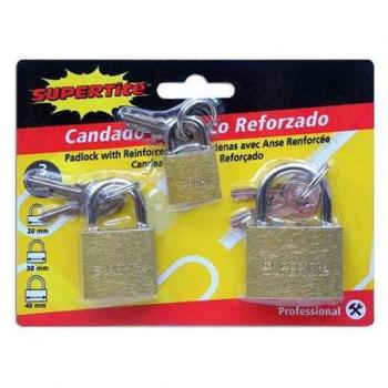 CANDADO CON ARCO REFORZADO 20 + 30 + 40MM - 3 UDS