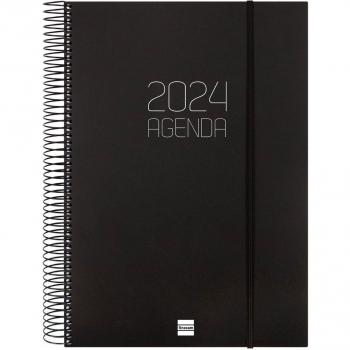 Finocam - Agenda 2024 Espiral Opaque E40 Negro, Enero-Diciembre (12 Meses), Español, 210x297mm, Un Día por Página