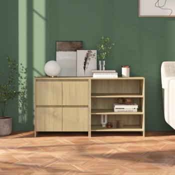 Aparador de 2 piezas de madera manufacturada color roble Sonoma, mueble de almacenaje para salón, armarios con puertas, cajón de madera, buffet moderno, armario auxiliar y armario de almacenamiento