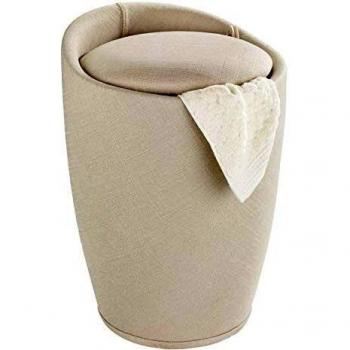 Taburete de baño y cesta de ropa Candy, 2 en 1, aspecto lino, 20L, beige, dimensiones: 36 x 50.5 cm
