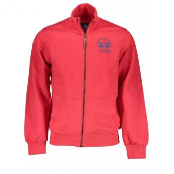 La Martina Red Cotton Zip-Through Sweater with Embroidery - Size L