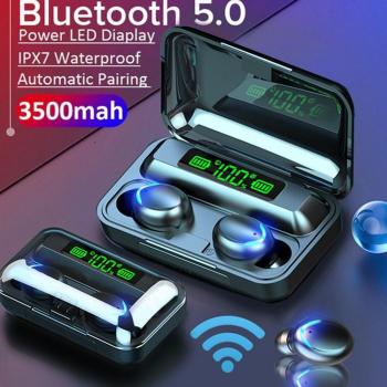 Auriculares F9 HiFi Bluetooth 5.0 CVC8.0 Estéreo Inalámbricos con Reducción de Ruido y Estuche de Carga Power Bank Negro