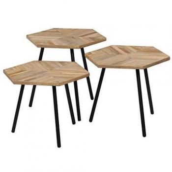 vidaXL Set de Mesas de Centro 3 Piezas Madera Teca Reciclada Hexagonal Muebles