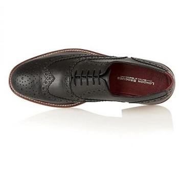 London Brogues Men's Gatsby Black Leather Brogue Shoes - Size UK 10