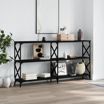 Mesa consola de madera de ingeniería 200x28x80,5 cm en color Negro, Roble Sonoma y Roble ahumado - Mesa de sofá, mesa de entrada para salón, consola de entrada, mueble recibidor y mesita