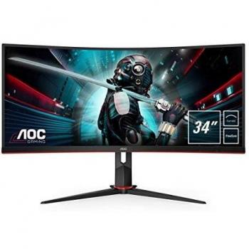 AOC Gaming CU34G2 - 34 inch WQHD Curved Monitor, 100Hz, 1ms MPRT, VA, AMD FreeSync, Height Adjust, USB Hub