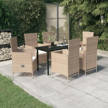 7 Piece Beige Garden Dining Set with Cushions