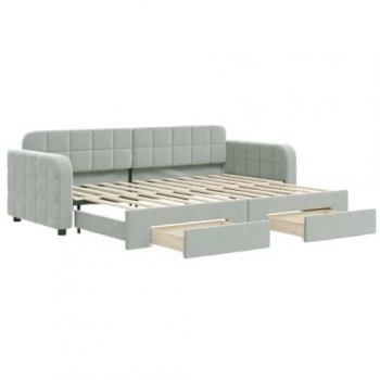 Sofá cama nido extraíble con cajones terciopelo gris claro 80x200 cm