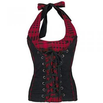 Fashion Victim Corded Chest Mujer Top Atado al Cuello Negro/Rojo M