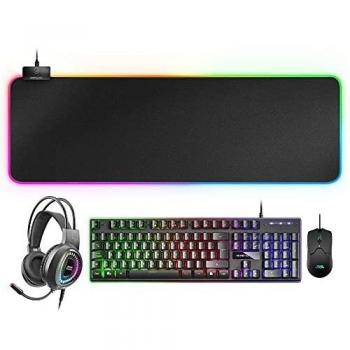 Mars Gaming MCPEXES, Combo Teclado H-Mech+Ratón+Auriculares RGB+Alfombrilla RGB XXL, ES