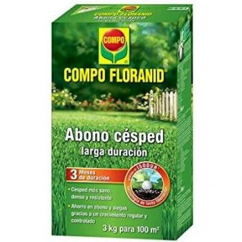 COMPO FLORANID Abono césped larga duración de hasta 3 meses, para 100 m², Negro, 3 kg