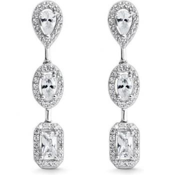 Pendientes largos de plata con circonitas blancas de tres formas distintas