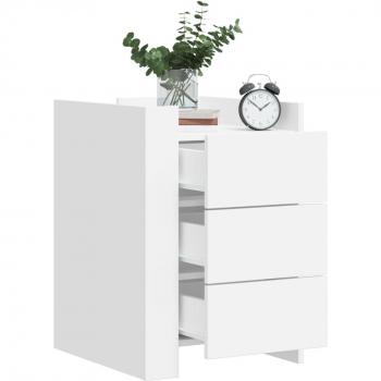 Mesita de noche de madera de ingeniería 45x50x65 cm en blanco, negro y roble sonoma para habitación, salón o estudio, mesa auxiliar