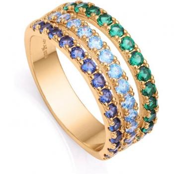 Anillo Viceroy Elegant de plata de ley bañado en oro con circonitas en azul y verde