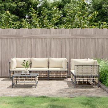 6-Piece Anthracite Poly Rattan Garden Lounge Set with Cushions