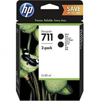 HP 711 P2V31A Negro, Paquete de 2 Cartuchos de Tinta Original HP DesignJet, 80 ml, para Impresoras Plotter de Gran Formato HP DesignJet