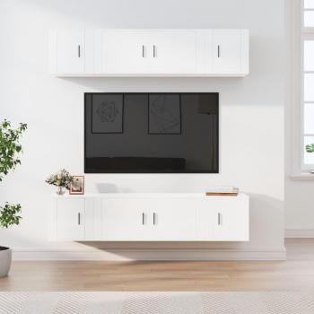 Set de muebles para TV 6 piezas madera contrachapada blanco brillo