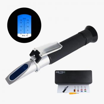 HHTEC refractómetro Brix 0-18% de precisión doble refractómetro Azúcar mano para fruta, zumo, verduras, jarabe, lubricantes de refrigeración y aceite de corte