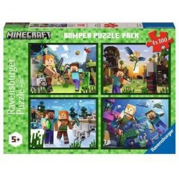 Ravensburger Puzzle de Minecraft Mega Pack 4 x 100 Piezas, 05716, Tienda con Licencia Oficial
