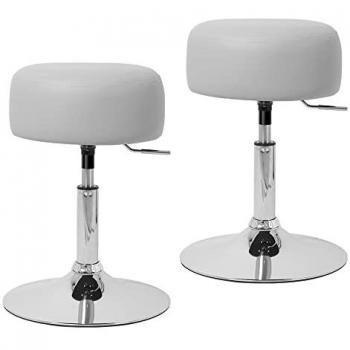 ML-Design 2x Taburetes de Maquillaje Acero Cromado Gris Claro Asiento Redondo Ø 33cm Tocador Silla Giratoria Regulable en Altura 52-65cm Mueble Make Up Tapizado