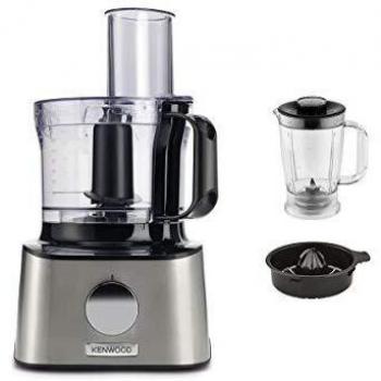 Kenwood Multipro Compact FDM301 - Procesador de Alimentos y Blender con 8 Accesorios, Cuchillas de Acero Inoxidable, Potencia 800 W, Capacidad 2.1 litros, 2 Velocidades, Negro/Plata