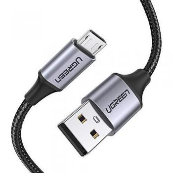 Cable USB MicroUSB UGREEN 2m Nylon Aluminio 2.4A Carga Rápida y Sincronización - Gris