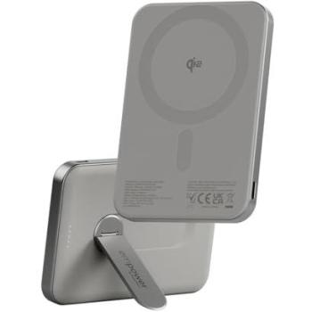 Batería Externa PanzerGlass empower Bank con Soporte Giratorio 5000 mAh Titanio, Carga Inalámbrica Qi y USB-C