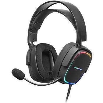 MARSGAMING MHAX Negro, Auriculares RGB Multiplataforma con Mic extraíble, 53 mm HiFi, Grande