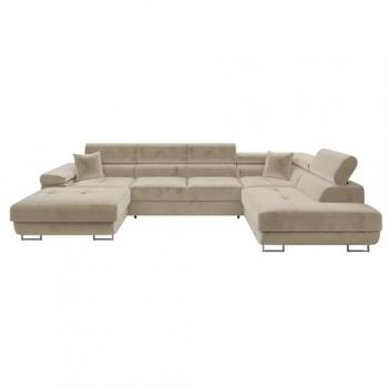 Sofá Rinconero Comfivo S103 con Función de Descanso y Caja de Ropa de Cama, 346x203x70cm, Color Marrón Claro