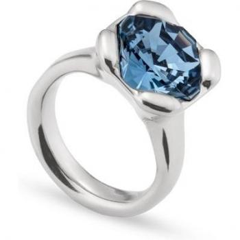 UNO de 50 Rock N' Blue Sterling Silver Plated Ring with Medium Faceted Blue Crystal - Size 15