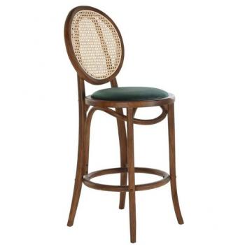 Taburete Alto de Madera Olmo con Respaldo de Ratán Color Marrón Oscuro 43 x 43 x 108 cm DKD Home Decor
