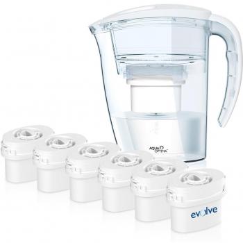 Aqua Optima UN AÑO pack - Jarra de agua de la purificación con 6 filtros de suministro de 60 días durante 1 año, blanca