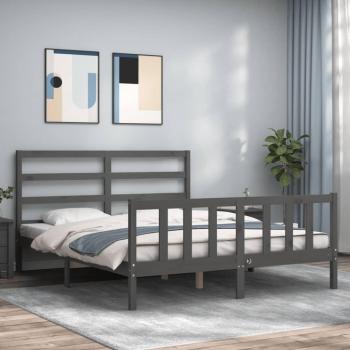 Cama redonda king size gris de madera maciza con cabecera