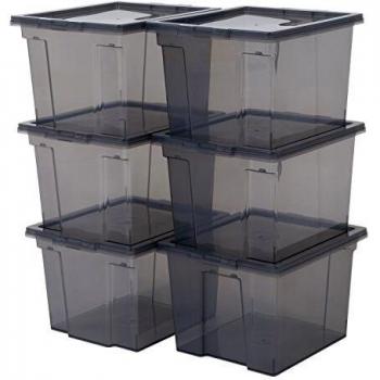 Iris Ohyama, Juego de 6 Cajas de Almacenamiento, 13 L, con Tapa, Apilable, Garaje, Dormitorio, Sala de Estar - Useful Storage Box Usb-Sp - Gris